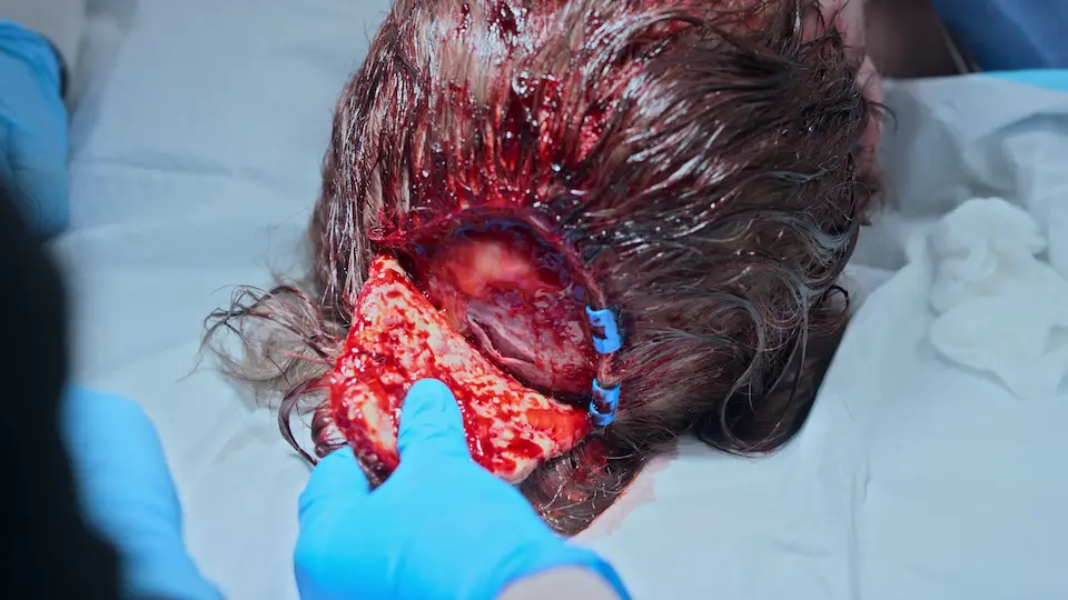 Fechamento em três planos da laceração do couro cabeludo.